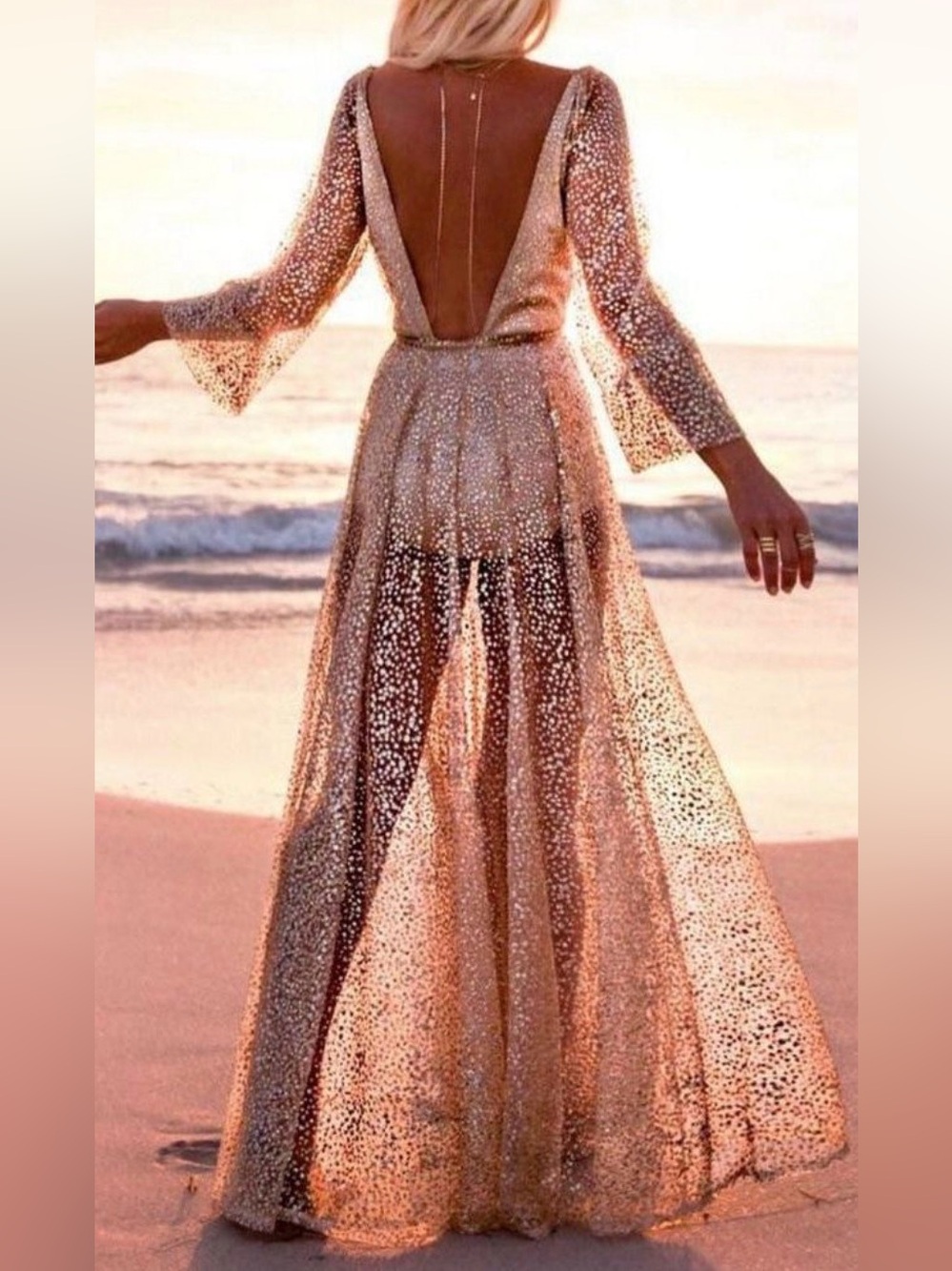 Jaus Lucky Star Glitter Gown rose gold size small
